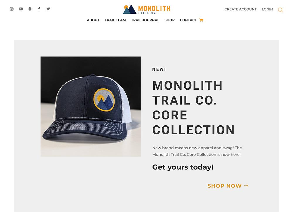 screenshot of monolith trail co homepage